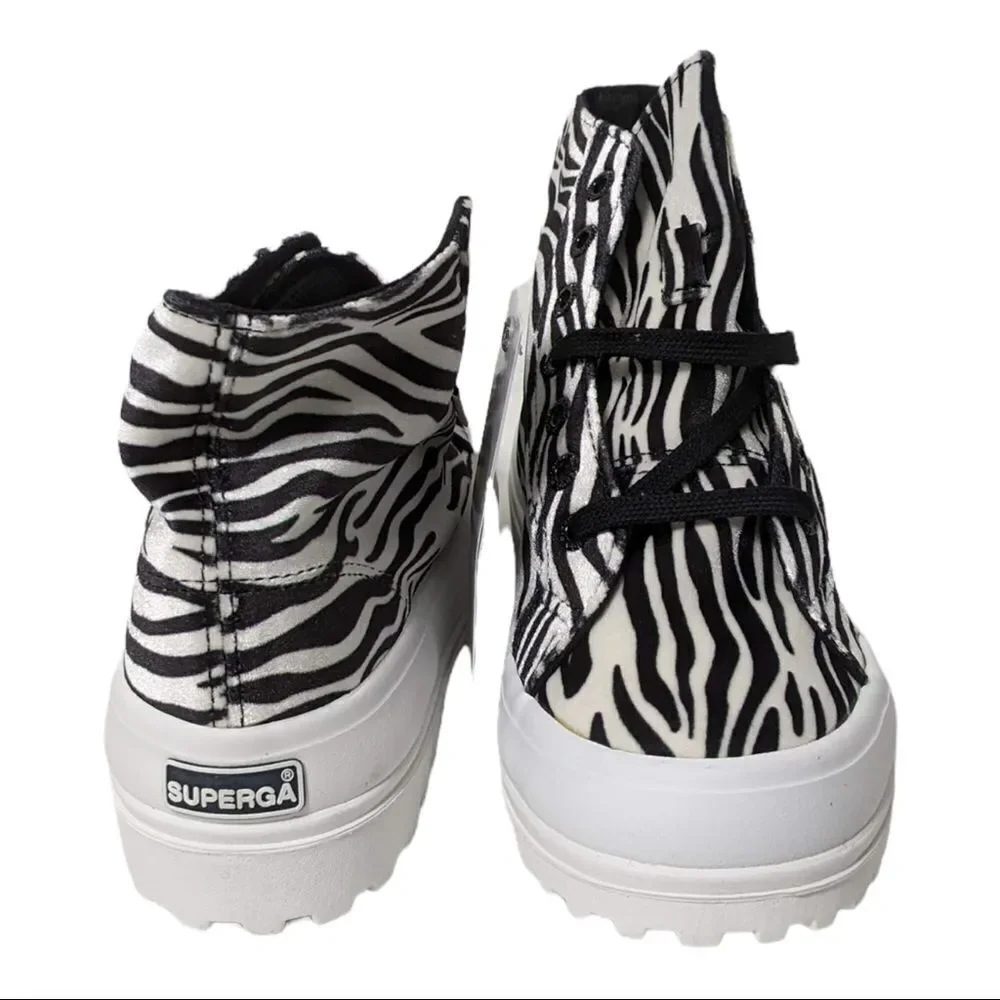 NWT SUPERGA White & Black Zebra Hi-Top Platform Sneakers